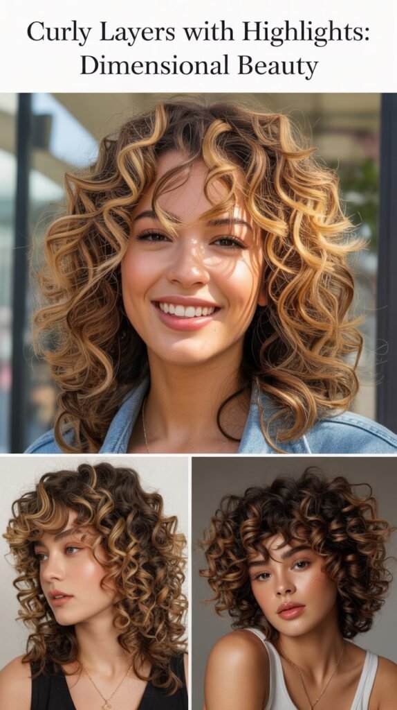 Curly Layers with Highlights: Dimensional Beauty