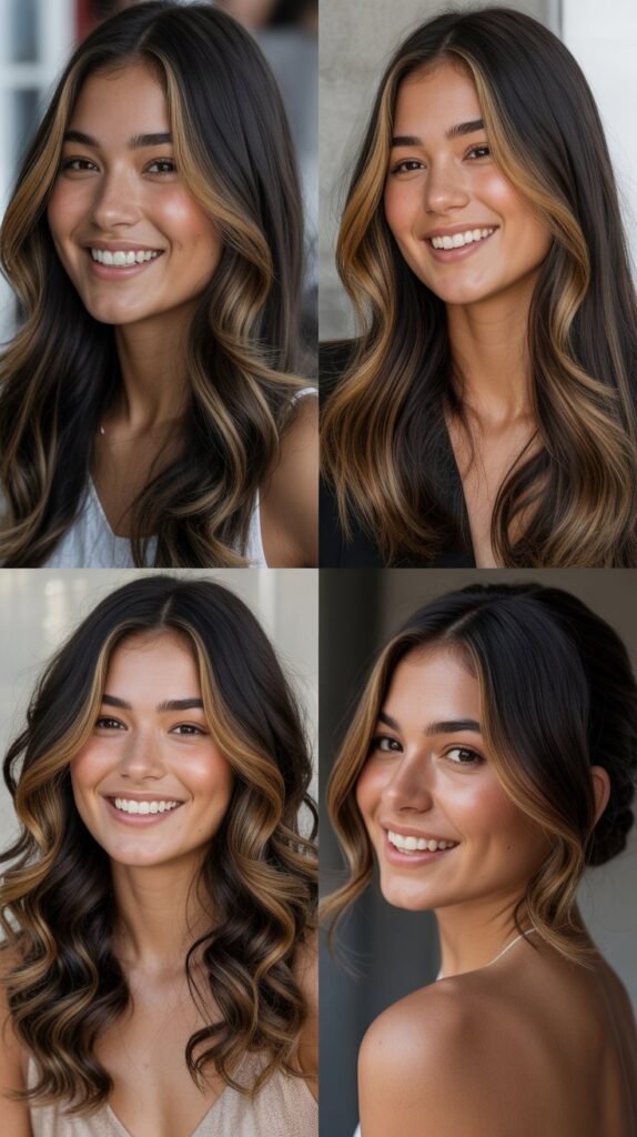 Caramel Highlights on Side-Swept Styles