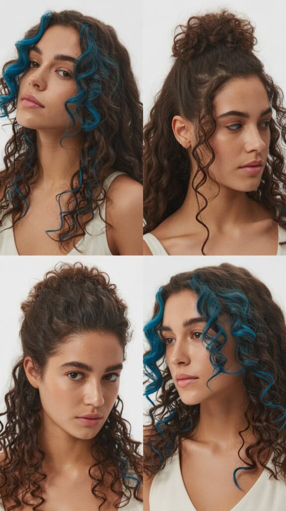  Electric Blue Accents on Dark Curls