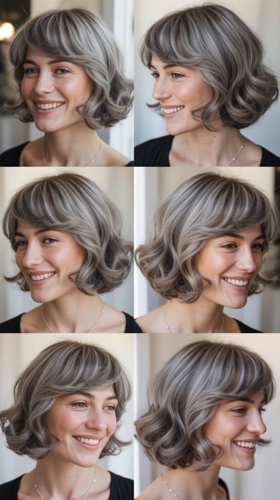 Soft Rounded Fringe With Gray Wavy Bob