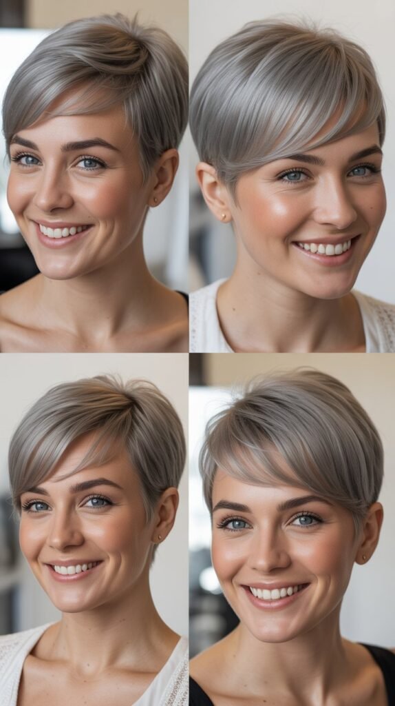 Blunt Bangs with Sleek Silver Bob
