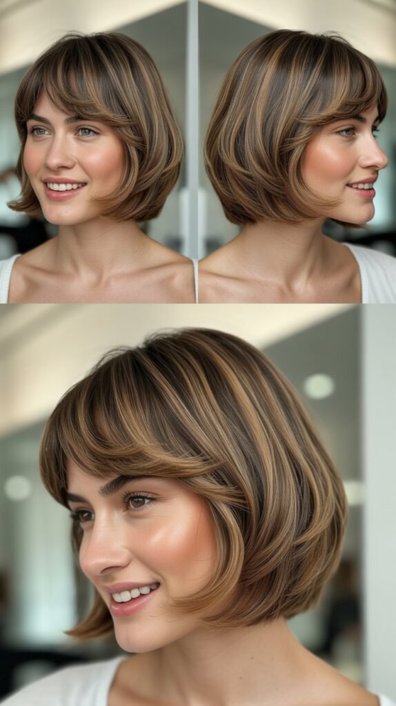 Eyebrow-Skimming Wispy Bangs With Graduated Bob Layers