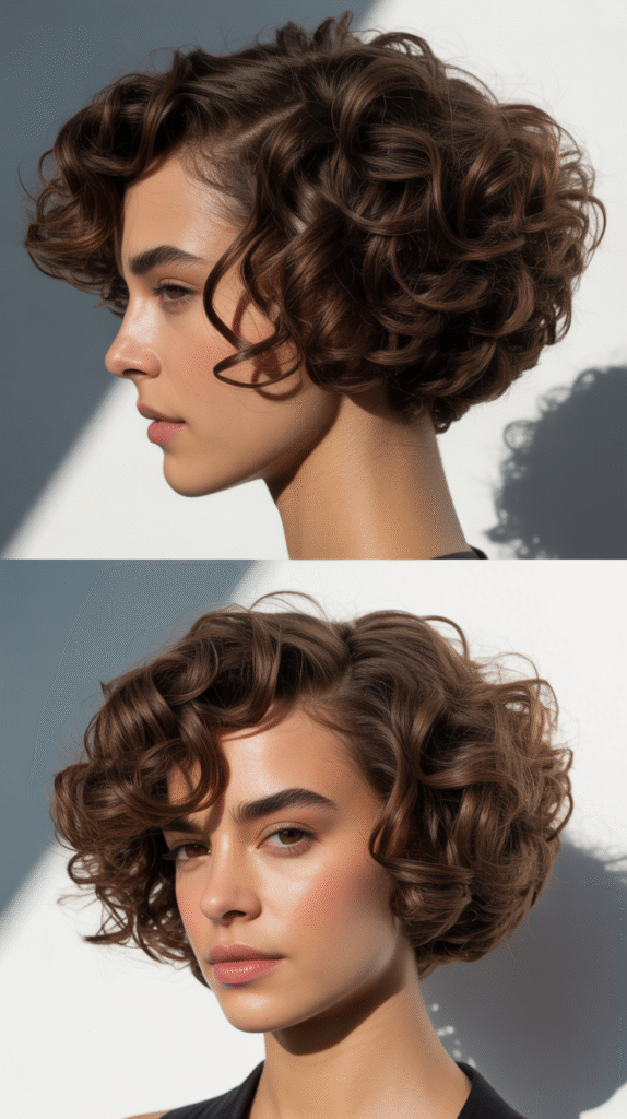 Curly Bob with Steeply Angled Sides