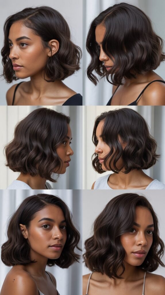  Dark Chocolate Brown Lob (Long Bob) with Subtle Waves
