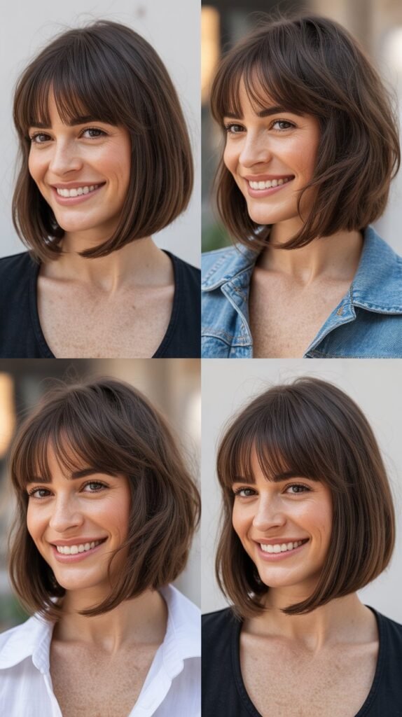 Soft Rounded Bob With Long Curtain Bangs