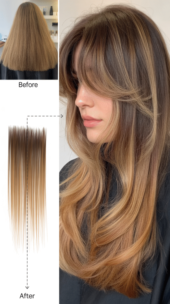  Wispy Bangs With Long Layers and Balayage