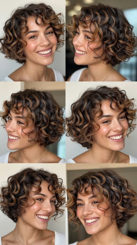  Caramel Babylights on Short Curly Bob