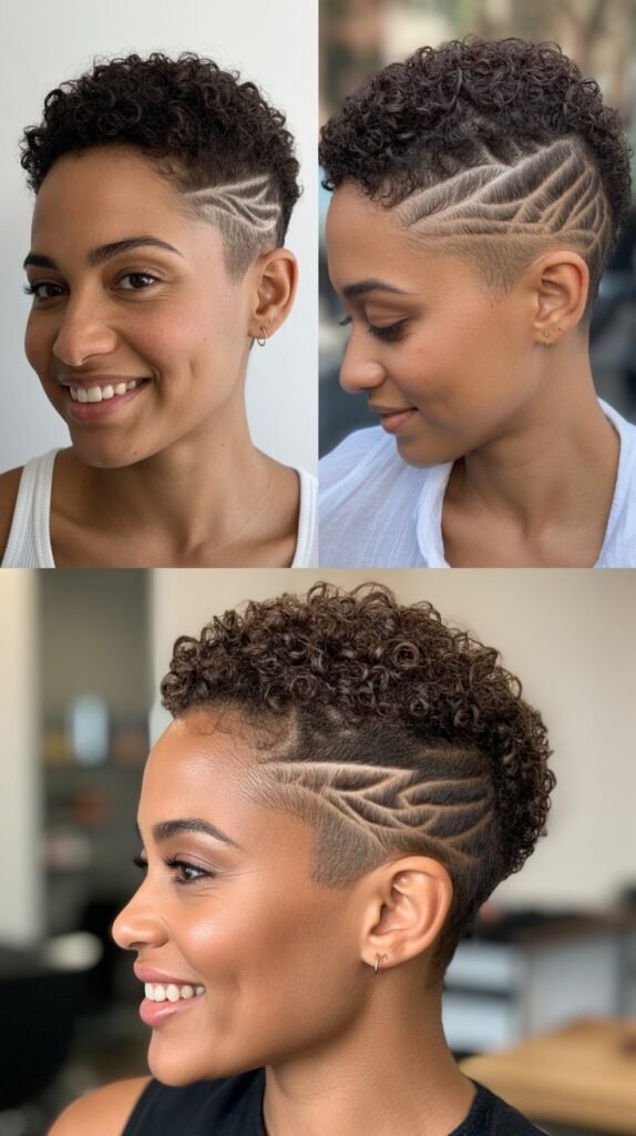 Curly Buzz Cut with Design