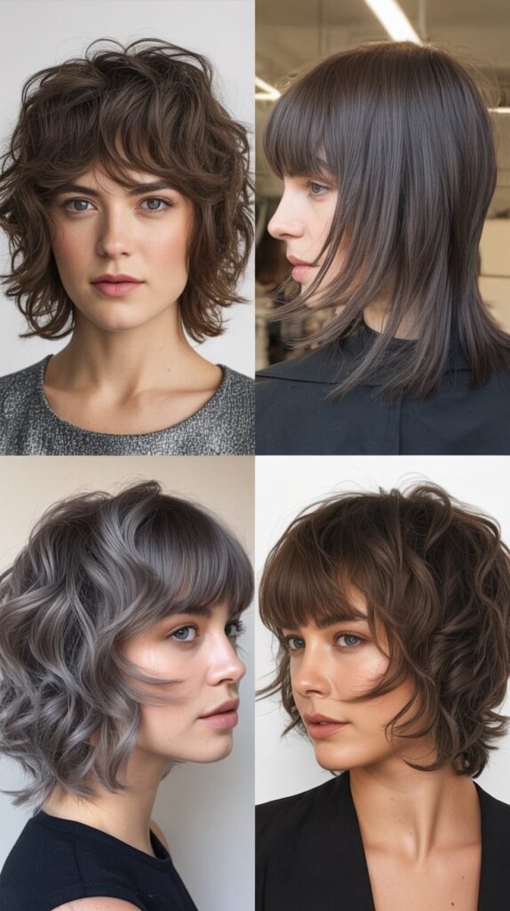 extured Full Fringe With Charcoal-Pewter Highlights Medium Shag