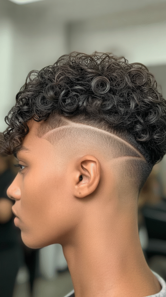 Tapered Curly Cut with Shaved Sides
