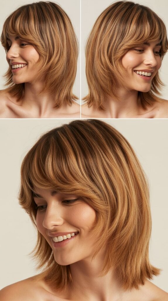Asymmetrical Wispy Bangs With Angled Layers