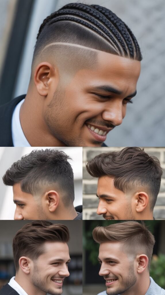  Mid Fade With Braided Mohawk Strip