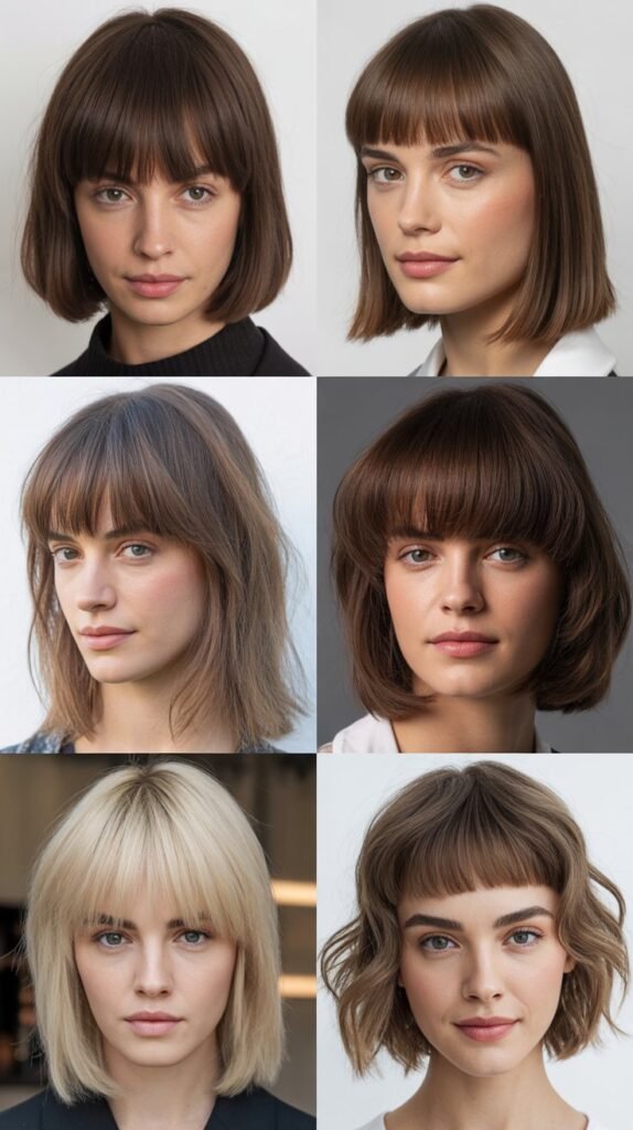 Full Bangs With Medium Blunt Cuts: Bold and Timeless Elegance