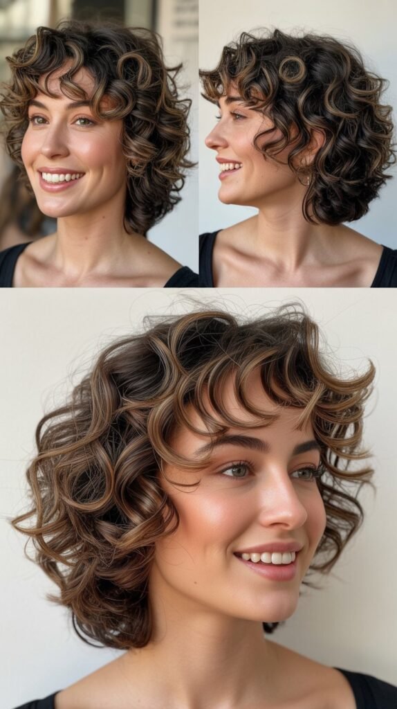 Mid-Length Curls with Angled Front