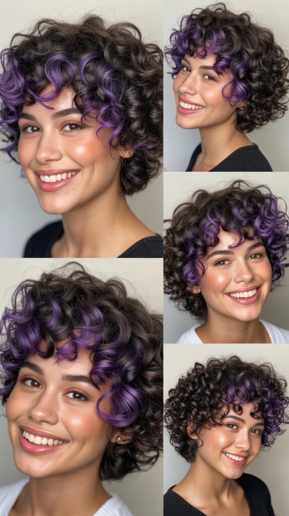 Violet Highlights on Dark Curly Crop