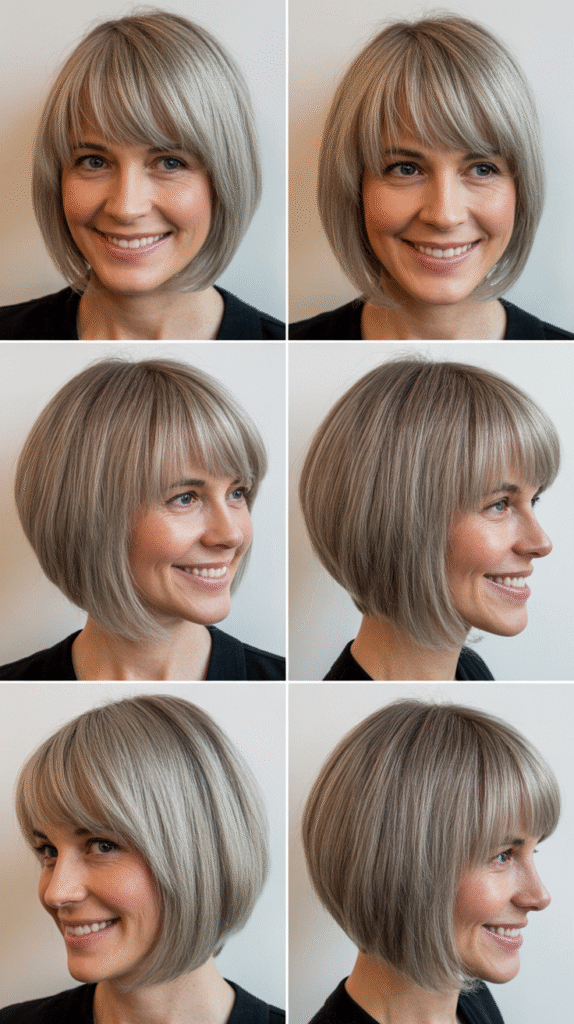 2. Blunt Micro Bangs with Straight Gray Bob