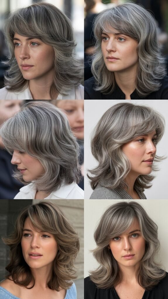 Side-Swept Bangs with Gray Layers