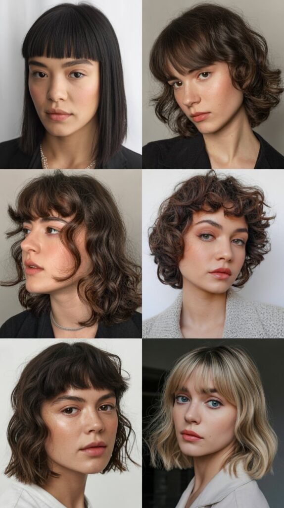 Texture Variations: Straight, Wavy, and Curly Medium Blunt Cuts