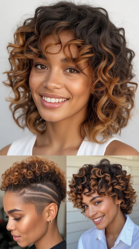 Curly Mohawk With Caramel Stripe