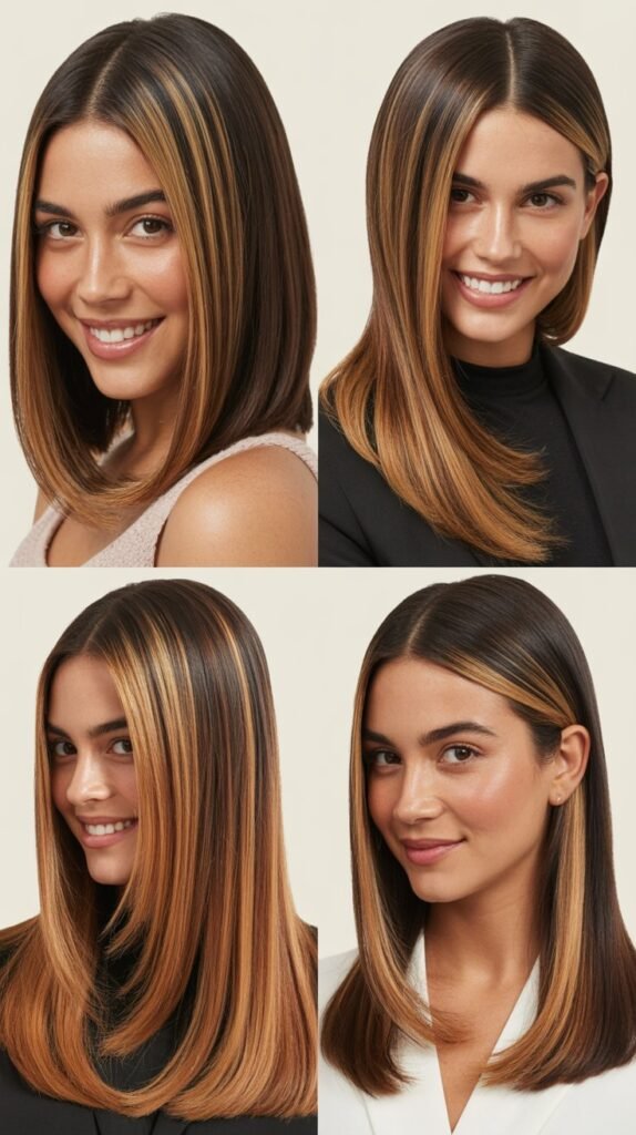 Caramel Highlights with Straight Sleek Styles