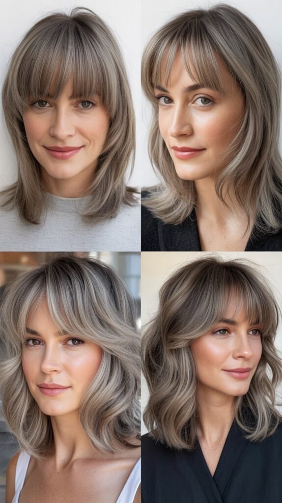 Baby Bangs With Dimensional Gray Medium Layers