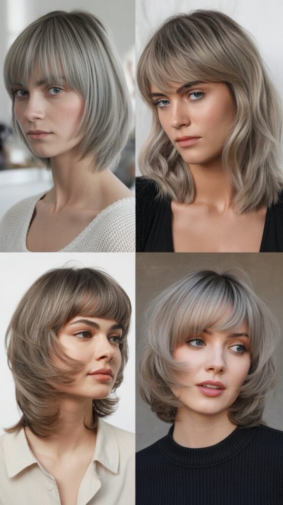  Asymmetrical Bangs with Gray Angled Bob