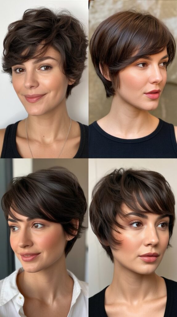 . Dark Chocolate Brown Layered Pixie