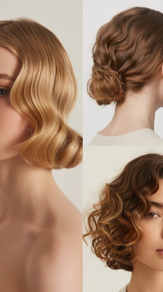 Side Part with Vintage Waves and Curly Back