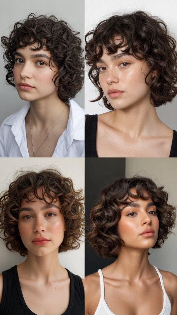 Curly French Bob with Micro Bangs