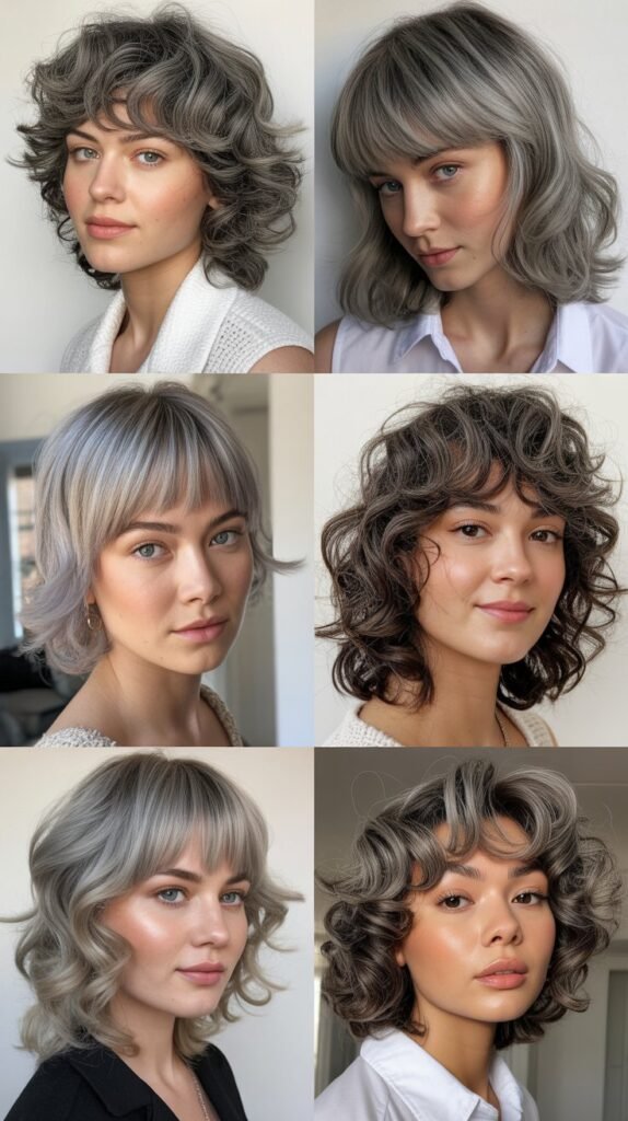 Choppy Bangs with Gray Medium Waves