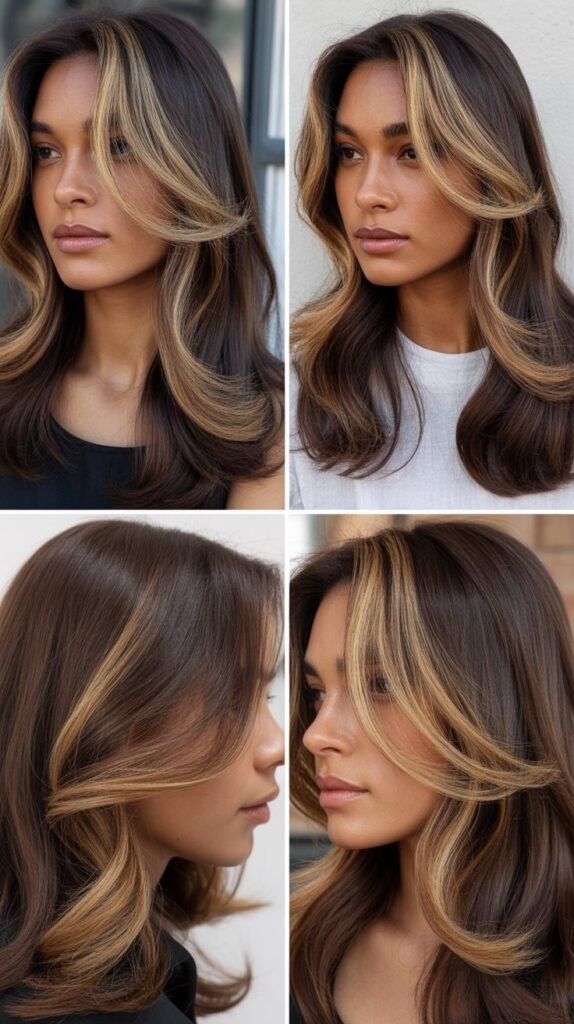  Dark Chocolate Brown with Honey Blonde Streaks