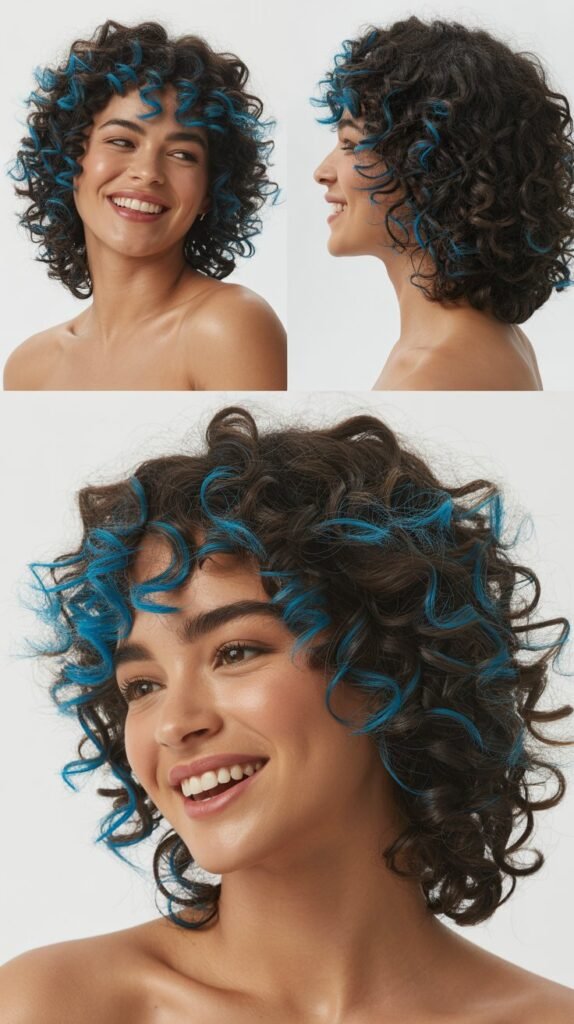 Bright Blue Streaks on Type 3 Curls
