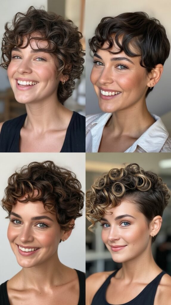 Curly Pixie with Tapered Neckline