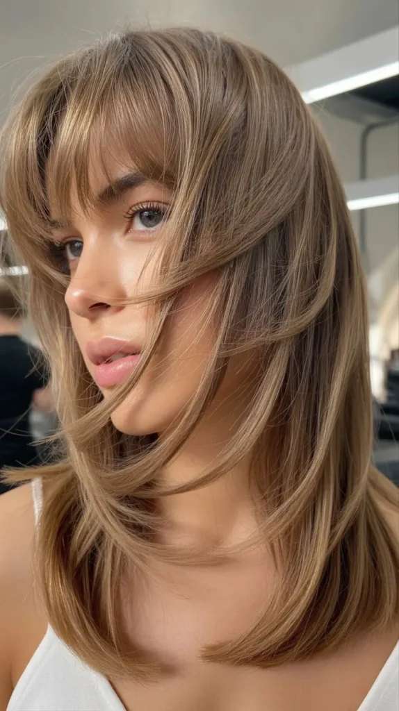 Asymmetrical Wispy Bangs With Diagonal Layers