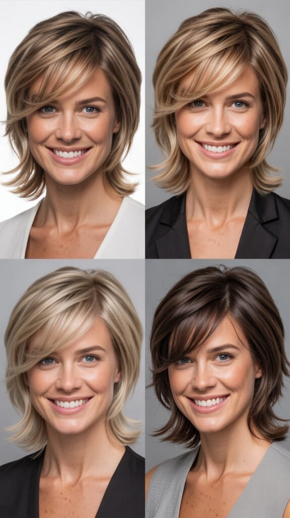 Side-Swept Wispy Bangs With Asymmetrical Layers: Edgy Yet Professional