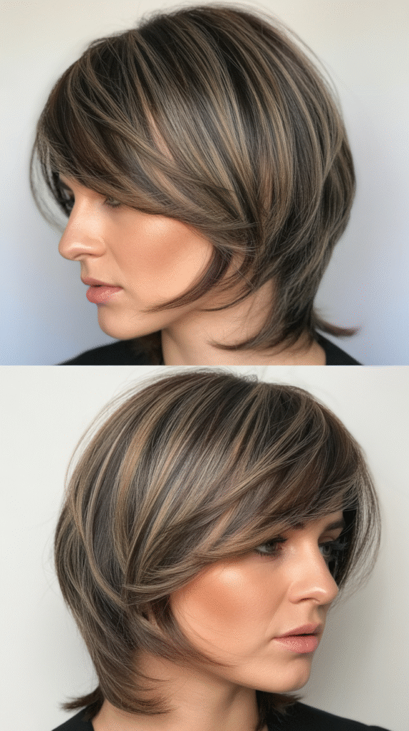 Diagonal Wispy Bangs with Side-Swept Layers