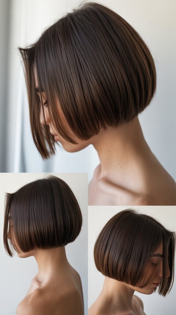  Sleek Dark Chocolate Brown Bob with Middle Part