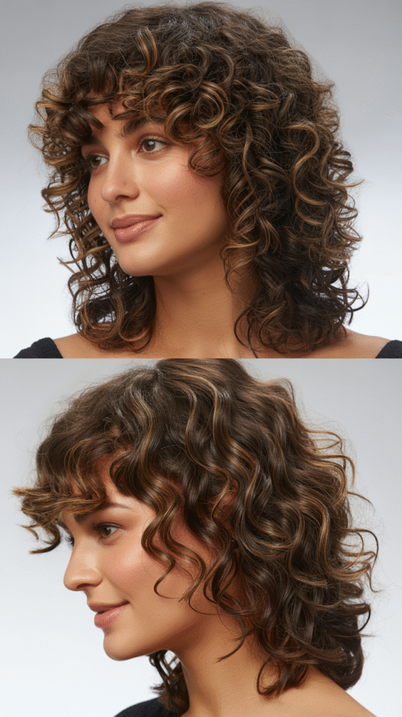 Long Layered Curls with Side Part for Oval Faces