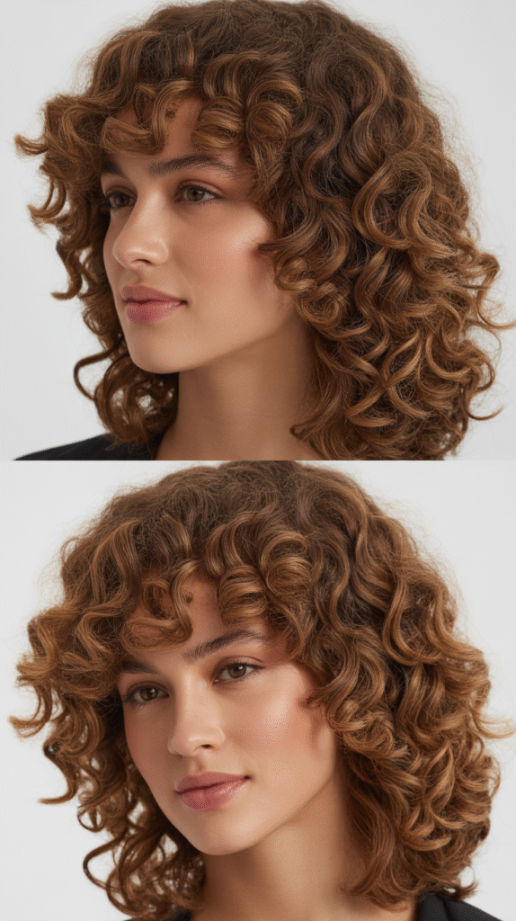  Layered Curly Cut with Middle Part