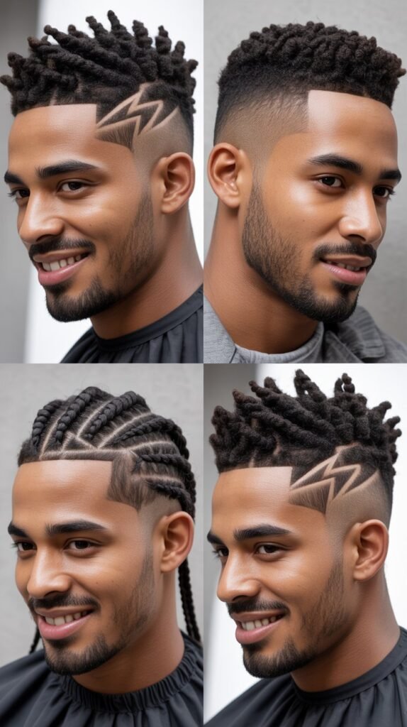 Taper Fade With Lightning Bolt Cornrow Design