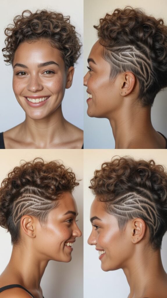 Curly Undercut with Temple Designs