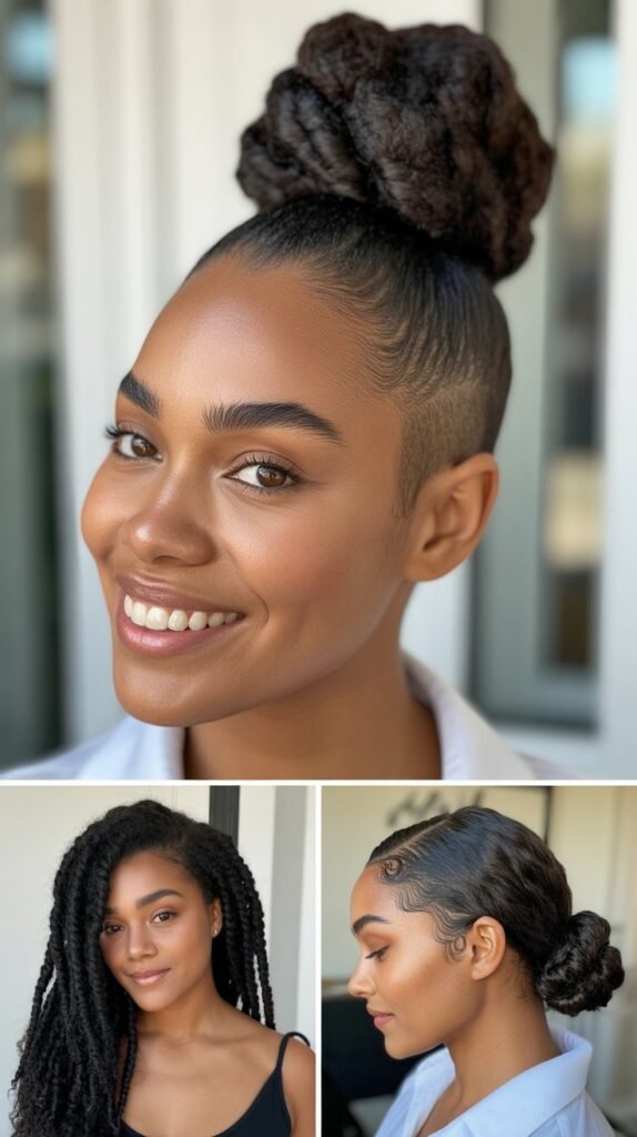 Dark Chocolate Brown Top Knot with Shaved Sides