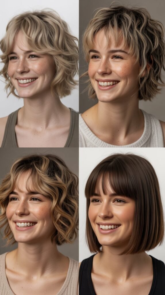 Wispy Bangs With Crown-Focused Short Layers: Targeted Volume