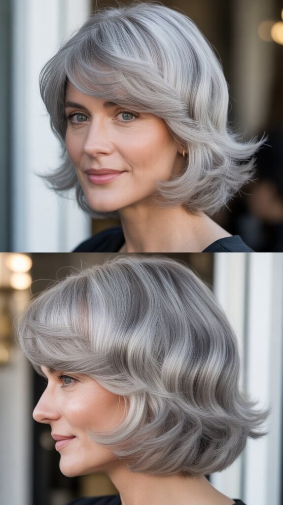 Wispy Curtain Bangs with Silver Lob