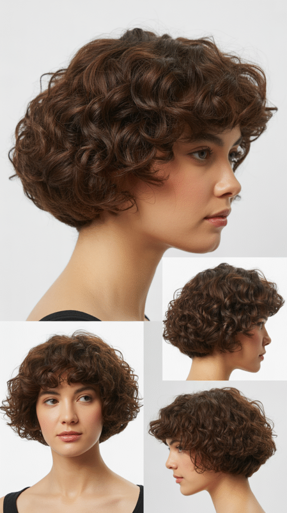 Graduated Curly Bob with Angled Front