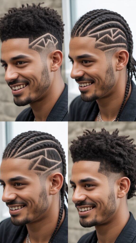 High Fade With Tribal Art Cornrow Fusion