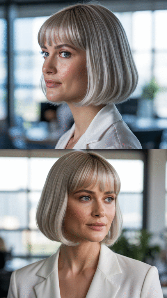 Sleek Midi Cut With Brow-Skimming Bangs