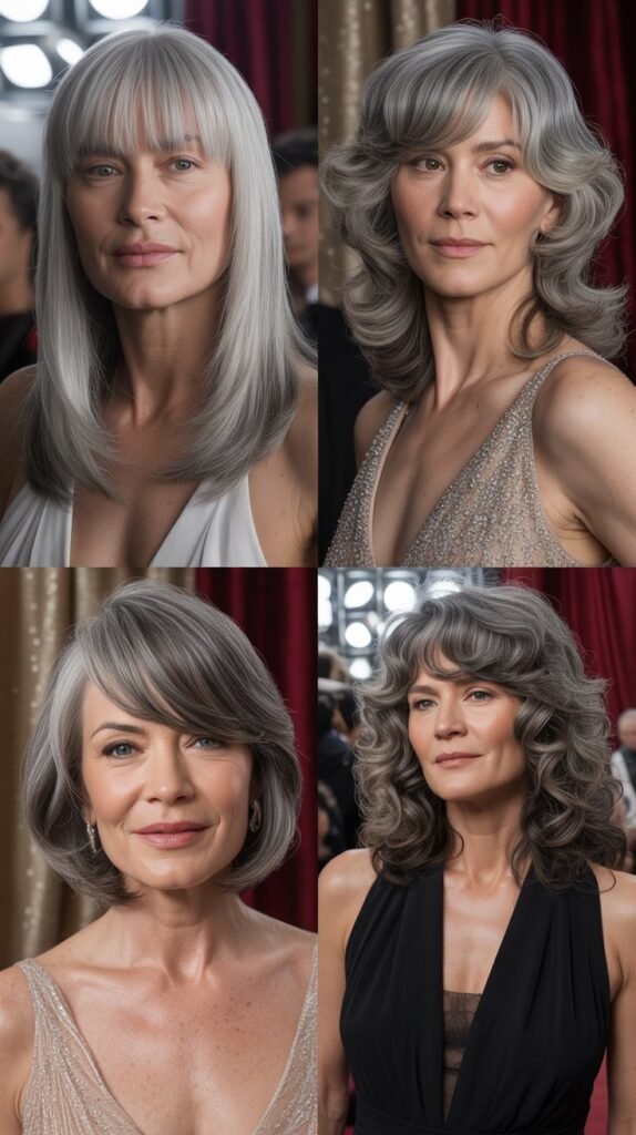  Celebrity Inspiration For Gray Hair With Bangs