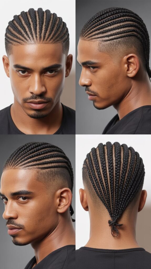 Classic Straight-Back Cornrows With Low Fade