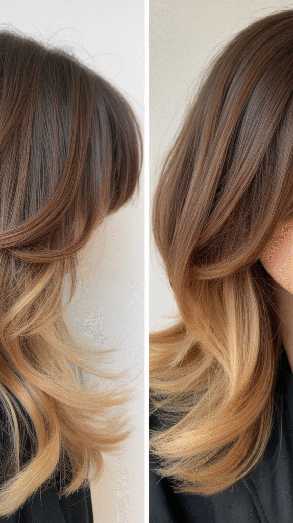 Wispy Bangs With Dimensional Layers and Ombré